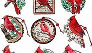 9pieces Red Cardinal Christmas Ornaments Wooden Cardinals Birds for Christmas Tree Ornament Decorations Memorial Gifts