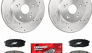 APF Front Brake Kit Compatible For Toyota Corolla iM 2017-2018 Zinc Drilled and Slotted Rotors with Carbon Fiber Pads | 5 Lugs | 295.9 MM / 11.65 Inch Rotor Diameter | 10YR WTY | 2 Rotors 4 Pads