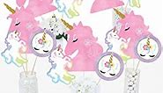 Big Dot of Happiness Rainbow Unicorn - Magical Unicorn Baby Shower or Birthday Party Centerpiece Sticks - Table Toppers - Set of 15