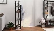 Rotary Coat Rack Freestanding Metal Coat Hall Tree Stand with 4 Tiers Storage Display Shelf and 9 Hooks for Entryway Bedroom Corner Office Garment Clothes Holder (Brown)