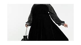 ASOS DESIGN Curve yoke embellished detail midi dress in black velvet | ASOS