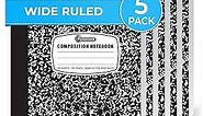 Composition Notebook Wide Ruled 5 Pack, 200 Pages (100 Sheets), 9-3/4 x 7-1/2, Back to School Supplies, Notebooks for School, Office Supplies, Notebooks for Work, The Notebook for Note Taking