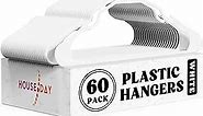 HOUSE DAY White Plastic Hangers 60 Pack, Plastic Clothes Hangers Space Saving, Sturdy Clothing Notched Hangers, Heavy Duty Coat Hangers for Closet, Laundry Hangers for Adult Coat, Suit, Shirt, Dress