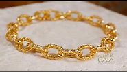 18k Gold Oval Link Filigree Diamond Bracelet Made in Greece