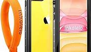 inkolelo iPhone 11 Waterproof Case, Built-in Screen Full-Body Protector with Floating Strap IP68 Waterproof Case for iPhone 11 6.1 Inch (2019) - Matte Black/Orange