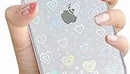 Cute Glitter Clear Laser Love Hearts Phone case Compatible with iPhone SE 2020, iPhone 8, iPhone 7, Slim Thin Soft Shockproof Cover for Women Girls- Rainbow Heart