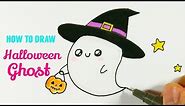HOW TO DRAW HALLOWEEN GHOST | Cute Halloween Ghost Easy Drawing For Kids ( Step by Step )