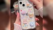 Veelgeluk Cute Phone Case for iPhone 13 Teens Case with Cute Clear 3D Bear Floral Aesthetic Phone Case with Lovely Bear Heart Charm Phone Case Girly Woman