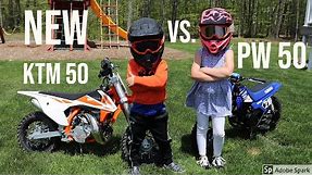 The kids get a new KTM 50 Mini dirt bike vs. Yamaha PW 50