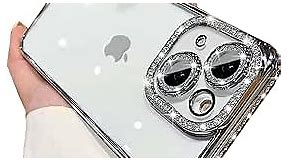 Clear Glitter for iPhone 15 Case, Luxury Bling Sparkly Diamond Rhinestone with Camera Protector Cute Soft TPU Plating Bumper Slim Transparent Women Girls Case for iPhone 15 6.1 Inch (Silver)
