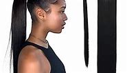 SEIKEA Clip in Ponytail Extension Wrap Around Long Straight Pony Tail Hair 28 Inch Synthetic Hairpiece - Black