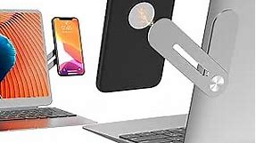 DK177 Laptop Phone Holder, Laptop or Desktop Monitor Side Mount Phone Holder, Slim Portable Foldable Smartphone Stand, Computer Monitor Expansion Bracket, Compatible with Any Phone, Silver