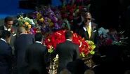 Jackson's coffin at front stage at memorial