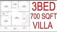 HOUSE PLAN DESIGN | EP 64 | 700 SQUARE FEET 3 BEDROOMS HOUSE PLAN | LAYOUT PLAN