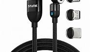 Statik Magnetic USB C Charging Cable 360 Charger Android 360 Magnetic Charging Cable - Micro-USB, 2 Type C Removable Connector Tips - 6FT Black