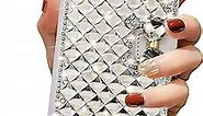 Omio for iPhone 13 Pro Max Wallet Case Luxury Glitter Bling Diamond Card Holder Women Case with Stand Sparkle Crystal Bow Shockproof Non-Slip Fashion Flip Cover for iPhone 13 Pro Max Case White