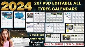 2024 Editable PSD 20+ Calendars Designs || Wall Calendar & Desk Calendars || Ready to Print