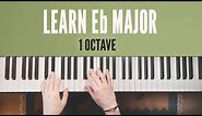 E Flat Major Scale on piano - Right hand, Left hand, Both Hands together // 1 Octave tutorial
