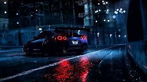 4K Nissan GT-R Night Rain - Relaxing JDM Wallpaper - Black and Blue