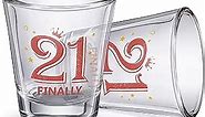 2 Pieces Finally 21 Shot Glass 2 oz 21st Birthday Shot Glass Decoration for Celebrating Friends Sisters Women Turning Twenty One Party Supplies