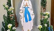 Blessed Mother Virgin Mary Statue Holy Lady of Lourdes Rosary Catholic Sculpture Christian Religious Figurine Garden Outdoor (B, 8.3 inch)
