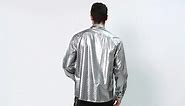 Lars Amadeus Men's Sequin Shiny Shirt Long Sleeves Button Down Disco Party Prom Shirt L Silver