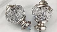 Decorative Curtain Rod Finials, Polyresin Round Silver Foiled Clear Finials, Set of 2, Compatible with 1 inch or 1-1/8 inch Dia Curtain Rod, Standalone Finial Pair
