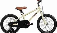 Petimini 16 Inch Kids Bike for 4 5 6 7 8 Years Old Little Boys Girls Retro Vintage BMX Style Bicycles with Training Wheels, Beige