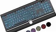 Large Key Keyboard, Wired Computer Keyboard with Wrist Rest, 7-Color Backlit, USB Plug-and-Play, Foldable Stands, Spill-Resistant, Corded Full-Size Keyboard Compatible with PC, Laptop
