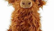 CREJOHY Highland Cow Stuffed Animal Highland Cow Plush, Realistic Fluffy Highland Cow Soft Farm Plushies Toy, Stuffed Cow Toys Gifts for Boys Girls Kids Adult (Brown, 11in)