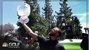 Stephen Curry receives trophy for American Century Championship win | Golf Channel