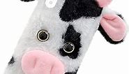Black Fluffy Fur Plush Case for XR Cute Milk Cow Furry Girly Cover 3D Animal Fuzzy Protective Case Faux Rabbit Cony Hair Kawaii Toy Fun Women Phone Shell for XR