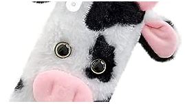 Black Fluffy Fur Plush Case for XR Cute Milk Cow Furry Girly Cover 3D Animal Fuzzy Protective Case Faux Rabbit Cony Hair Kawaii Toy Fun Women Phone Shell for XR