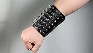 HZMAN Black Metal Spike Studded Wide Strap Leather Bracelet
