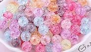 LadayPoa 100pcs 12mm Colorful Crystal Crackle Beads for Jewelry Making Acrylic Round Lampwork Beads Bubble Beads for Bracelet Making DIY Necklace Craft Beads Christmas Ornament Gifts