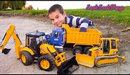Bruder Toy Trucks for Kids! | JCB Backhoes, Dump Trucks, Tractor Loaders, Bulldozers | JackJackPlays