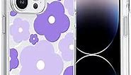 for iPhone 14 Pro Max Case Cute Kawaii Purple Flower Floral Aesthetic Clear Phone Case for Girls Preppy Women - 6.7 Inch