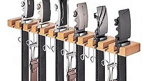 Belt Hanger for Closet | 2-in-1 Wall Mount Belt Rack | 23 Slots Storage Max 42 Belts w/ 360° Hook | Ratchet Belt Organizer for Closet Accessories, Wardrobe, Door, Wood 1 Pack