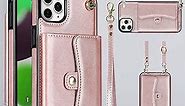 for iPhone 11 Pro Max Case 6.5 Inch, Crossbody Purse Wristlet Shoulder Strap Trendy Protective Cover for iPhone 11 Pro Max (Rose Gold)