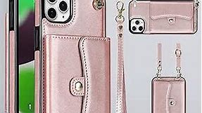for iPhone 11 Pro Max Case 6.5 Inch, Crossbody Purse Wristlet Shoulder Strap Trendy Protective Cover for iPhone 11 Pro Max (Rose Gold)