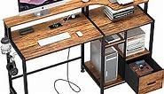 GreenForest 55 inch Computer Desk with Storage Drawers and Power Outlet, Home Office Desk with Printer Shelf, Monitor Stand and Cup Holder Hook, Spacious Work Desk with Ample Storage Space, Walnut