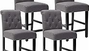 GOTMINSI 24" Counter Height Bar Stool, Set of 4 Fabric Barstool for Kitchen Island Upholstered Back Bar Chairs with Button Tufted Decoration Leisure Style (Grey)