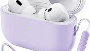 ORNARTO Compatible with AirPods Pro 2 Case (2022), Protective Liquid Silicone Case Cover for AirPods Pro 2nd Generation with Lanyard Soft Skin Front LED Visible Silicone Case-Pastel Purple