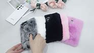 Losin Compatible with iPhone 15 Plus Case Cute Plush Case with Glitter Lanyard Strap Bling Diamond Camera Lens Protector Soft Winter Warm Plush Fluffy Cover for Women and Girls, Pink