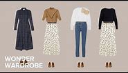 Pear body type outfit ideas, clothing and versatile capsule wardrobe.