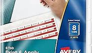 Avery 8 Tab Dividers for 3 Ring Binder, Easy Print & Apply Clear Label Strip, Index Maker Customizable White Tabs, 5 Sets (11437)