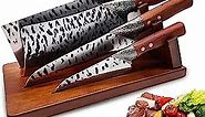 Cleaver Knife Set with Block/Stand, 5 Piece Kitchen Knife Set, Vegetable Knife, Meat Cleaver, Santoku Knife, Paring Knife and Hardwood Knife Holder - Ergonomic Handle