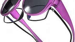 Br’Guras Oversized Polarized Fit over Sunglasses Over Glasses for Men and Women (Matte deep purple, Black)