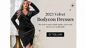 Womens Plus Size Long Sleeve Velvet Bodycon Dresses