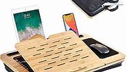 Bamboo Laptop Lap Desk, Angle Adjustable with Sleeve Case Bag and Soft Cushion, Laptop Computer Stand Bed Desk with Mouse Pad and Meida Slots (Bamboo for Desktop Black for Sleeve Case)